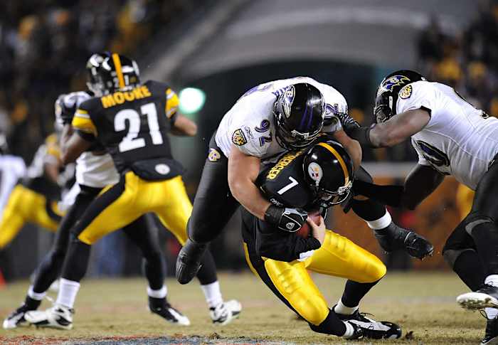 Haloti Ngata says hello to Big Ben, January 2009 AFC title game.